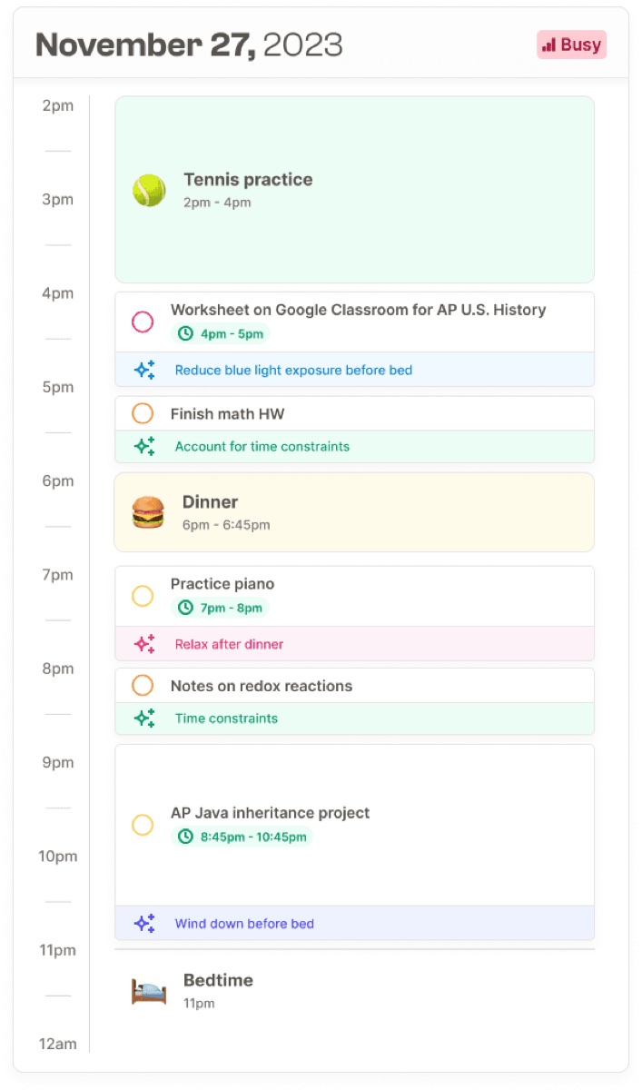 Hypertask calendar pane with organized tasks and events