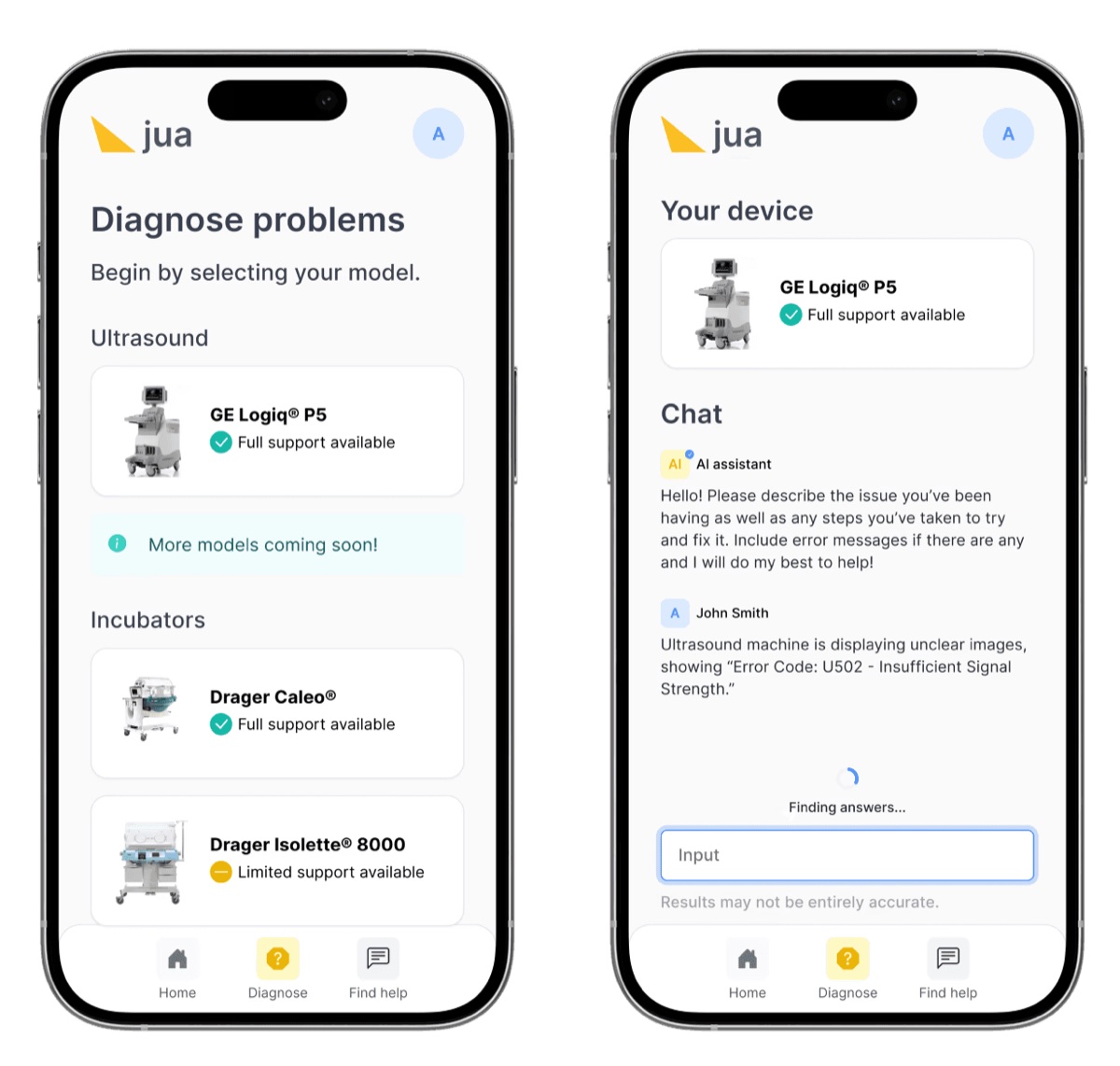 Jua Chat troubleshooting interface